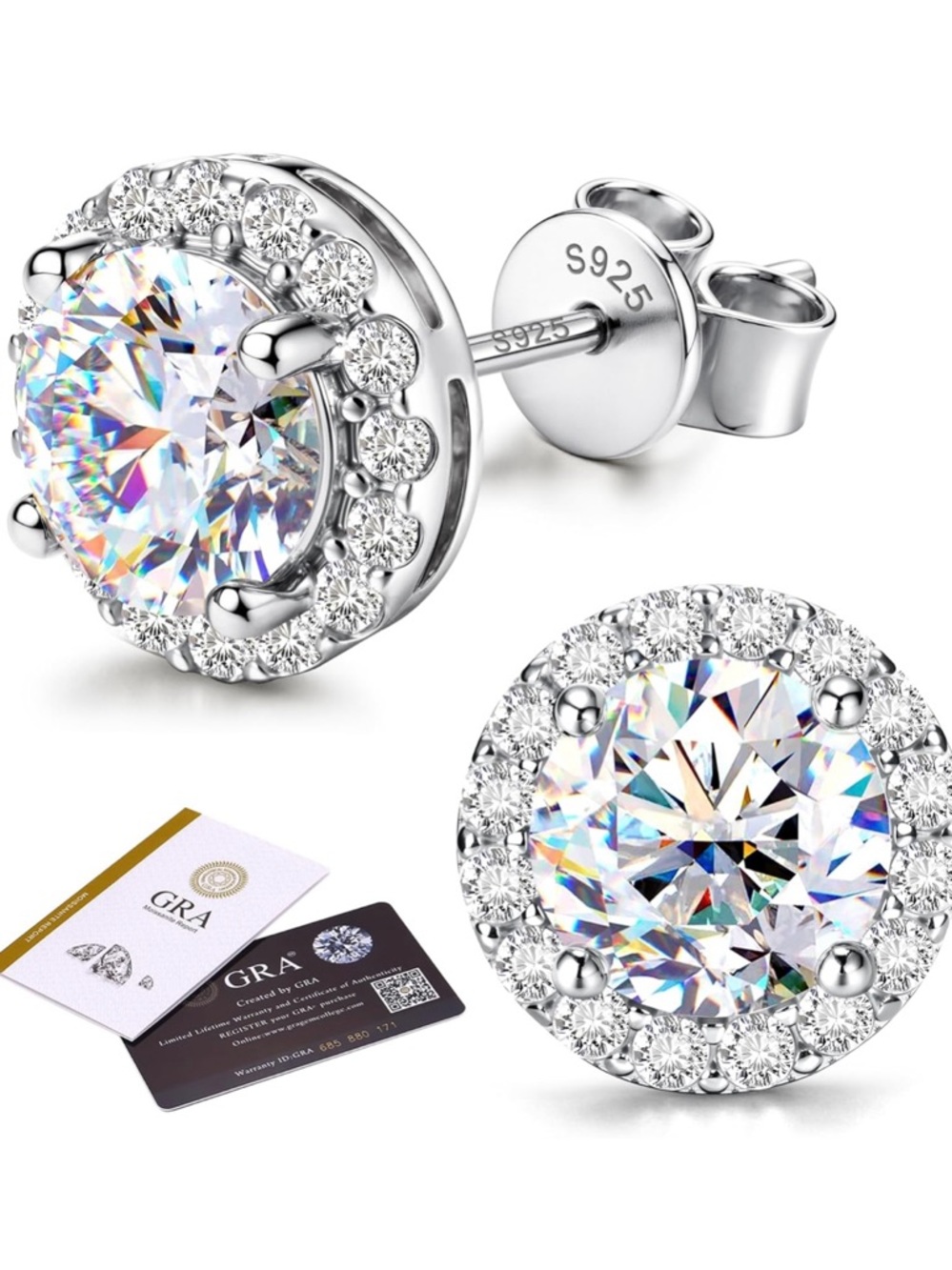 S925 Silver White Cubic Zirconia Halo Stud Earrings - Classic Sparkle